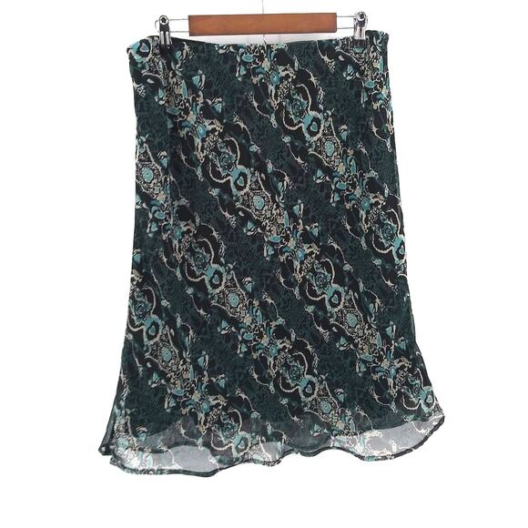 Cato Blue & Black Tribal Pattern Flowly Cottage Core Midi Skirt Fairy Sz Large - Picture 2 of 11